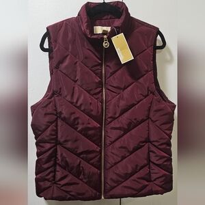 Michael Kors Quilted Puffer Vest Jacket Merlot Red Womens Size Small MSRP $125